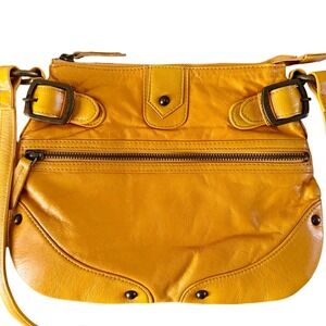 Latico Vtg Leather Crossbody Bag Golden Sunny Yellow Organizer Wallet Purse Boho